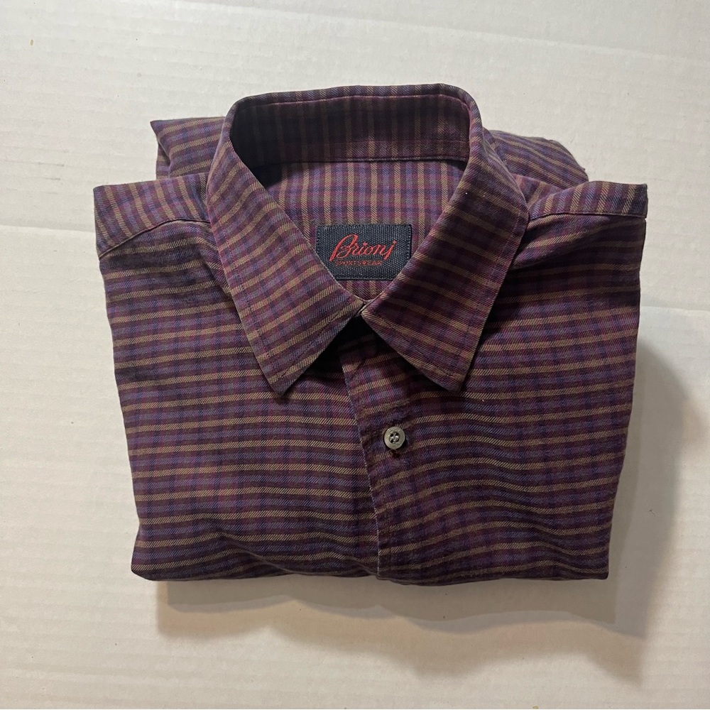 Brioni Sportswear L/S Shirt S Wine Check Shirt Soft Cotton ITALY Fits Big